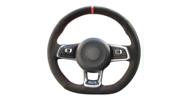 Loncky Black Suede Black Leather Auto Custom Steering Wheel Covers